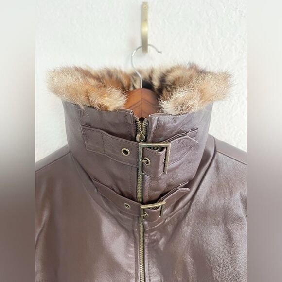 Vintage Wilson Maxima brown Leather bomber flight Jacket and rabbit fur collar L - Picture 6 of 11